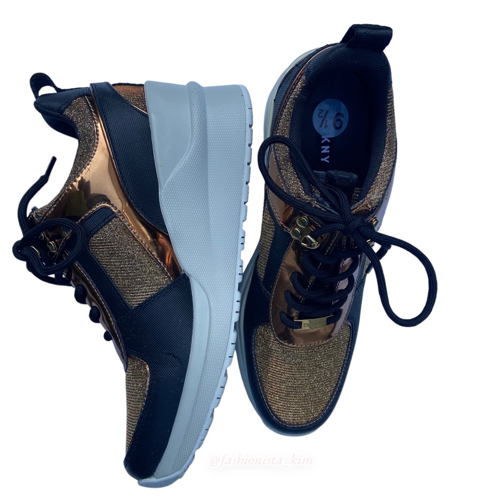 DKNY wedge metallic sneakers